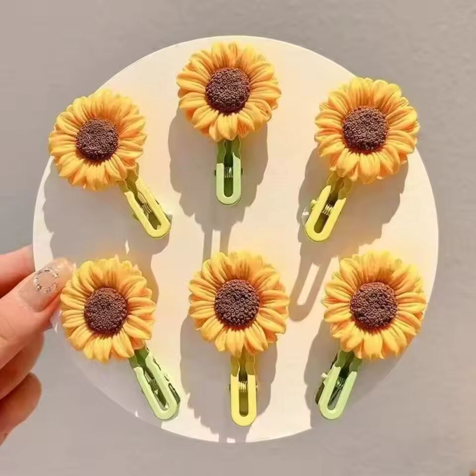 2pcs Sunflower Hair Clips Sweet Cute Bangs Side Clip Cute Daisy Small Flower Hairpins Duckbill Hairpin Women Hair Accessories