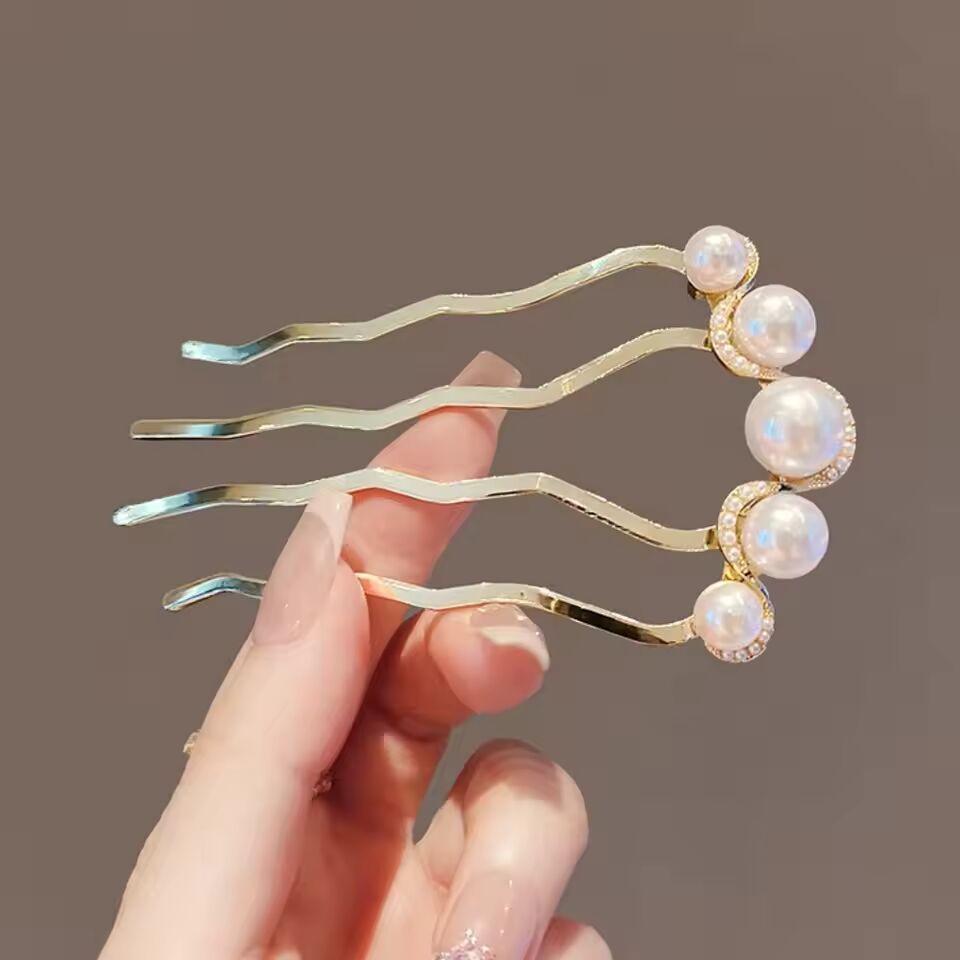 Fashion Metal U-Shaped Hair Stick for Women Girls Simple Pearl HairClip Pins Bun Maker Hairstyle Tools Hair Accessories