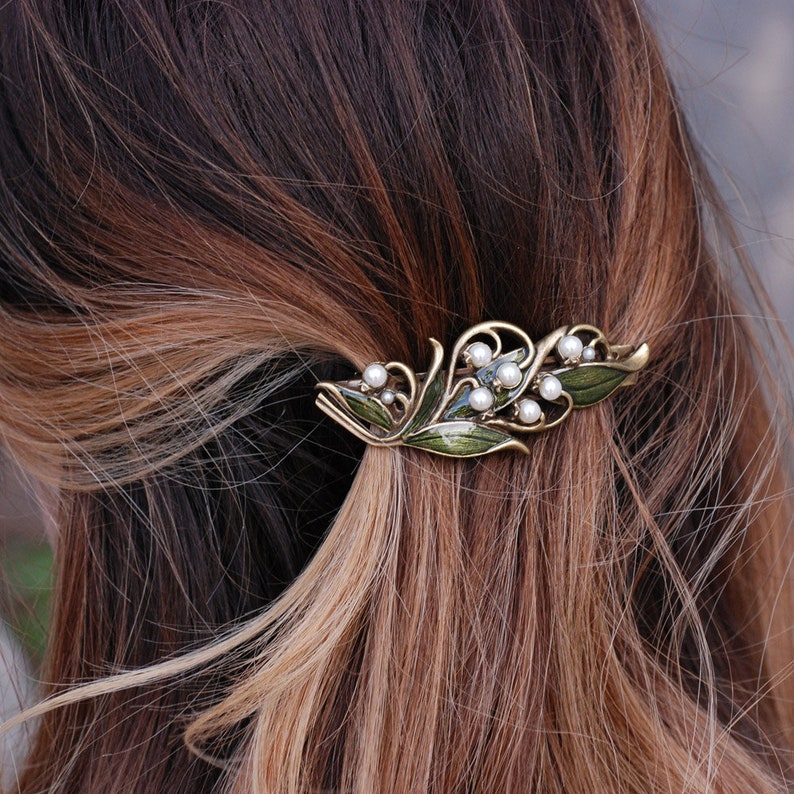Lily of the Valley Barrette silver, French silver flower barrette