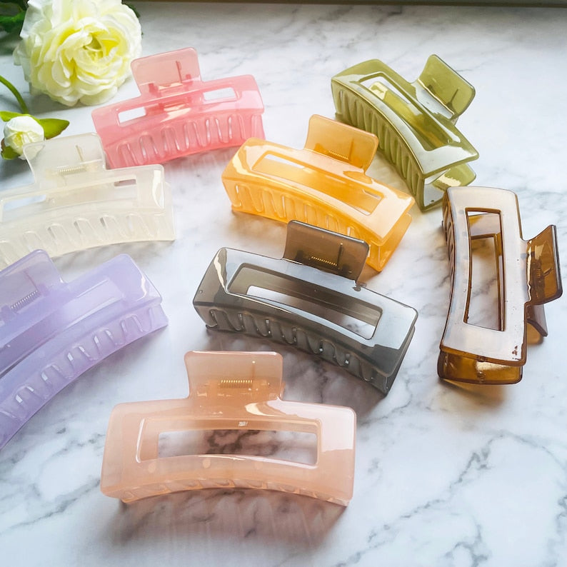 Large Jelly Color Hair Claw Clips, Women Hair Claw, Big Rectangle Hair Clamp for Girl